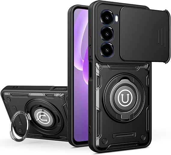 Compatible with itel City 100 4G Case,2-in-1 Slide Camera Cover,Kickstand Design Compatible with itel City 100 4G C671L Shockproof Phone Protective Case Black