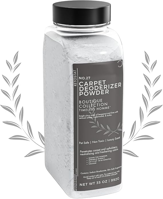 Timeless Homme Carpet Deodorizer 35 Oz Powder, Hotel Scent for Home Rug | Freshener sprinkle, vacuum-safe, pet odor eliminator, upholstery refresh, luxury fragrance, easy home use, area carpet clean