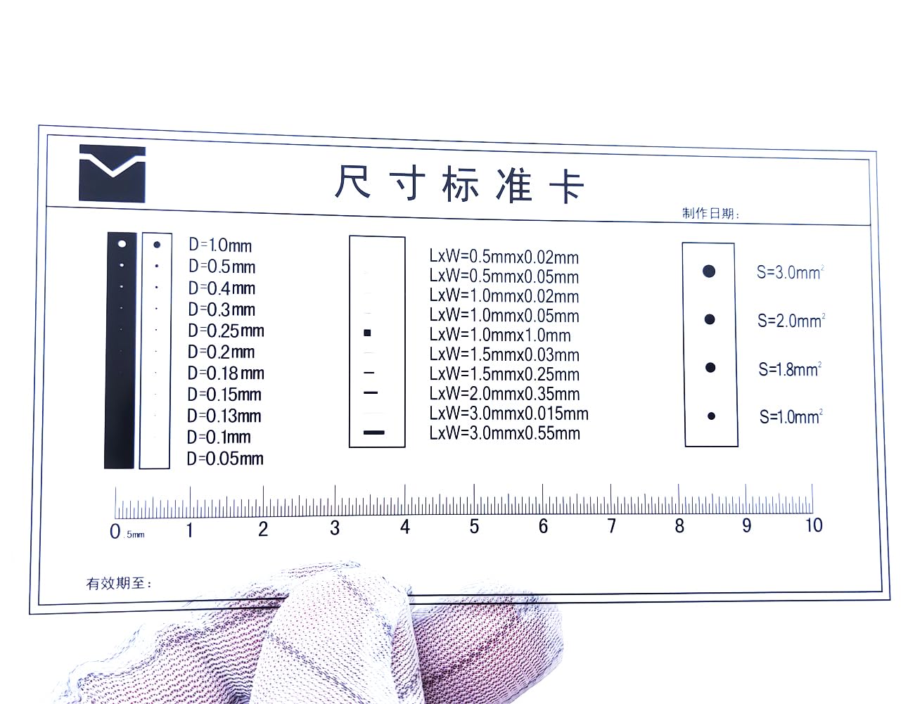 Size Estimation Chart SEC Transparency Dot Diameter and Rectangle Size 1