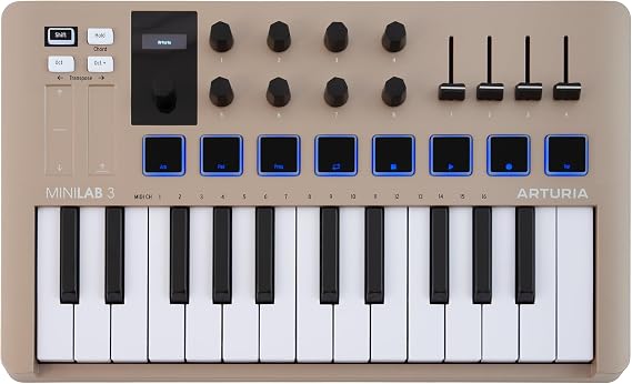Arturia MiniLab MK III - Şampanya Rengi | Şampanya, 25 tuş, 8 hız pedi, 8 kodlayıcı, USB-C destekli, Analog Lab V dahil