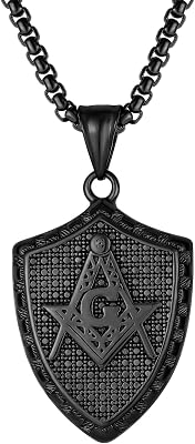 Vintage Masonic Sheild Stainless Steel Pendant for Men, with 24 Rolo Chain