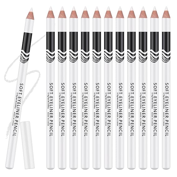 Ownest 12 Pcs White Eyeliner Highlighter Pen, White Pearl Eyeliner Pencil Set, Soft Shimmer Liner & Shadow Pencil, Lasting Smooth Cream Eye Liner Pen