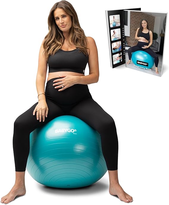 BABYGO Birthing Ball for Pregnancy Maternity Labour & Yoga + Our 100 Page Pregnancy Book, Exercise, Birth & Recovery Plan, Anti-Burst Eco Friendly Material