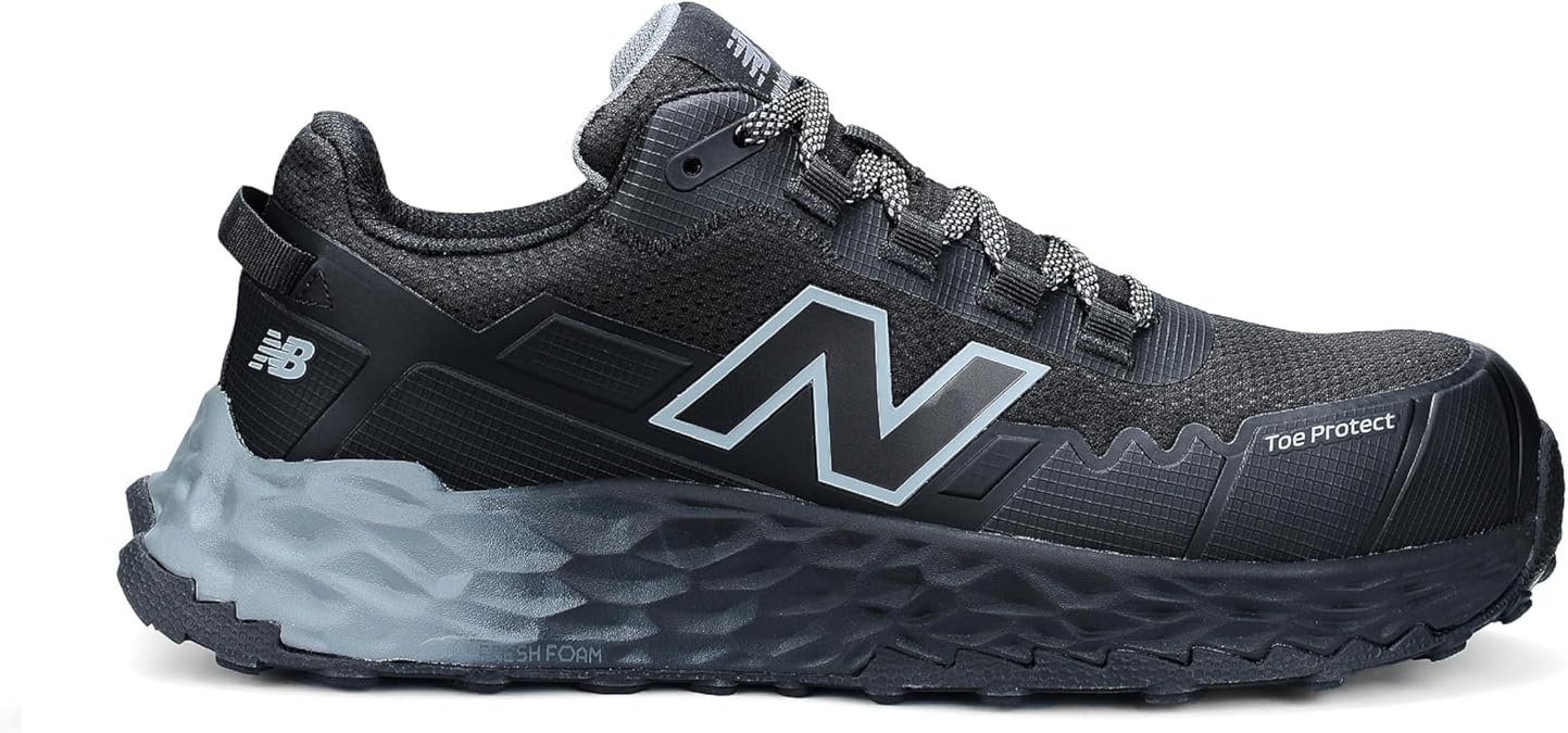 New Balance Men's Fresh Foam Cremorne Composite Toe Safety Shoes - Non Slip, Electrical Hazard - Black/Grey, Low Rise