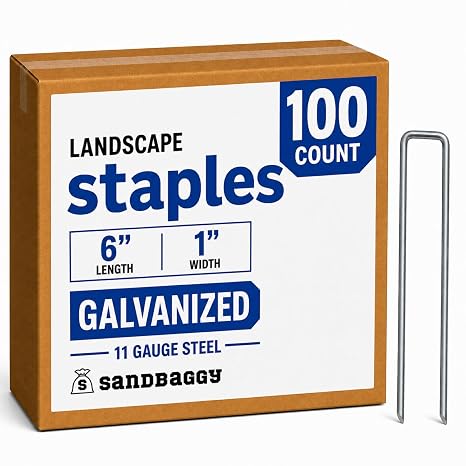 Sandbaggy 100-Count Rust-Free 6-Inch Landscape Staples (11 Gauge Steel) - Galvanized SOD Garden Stakes Pin ~ Trusted by Farmers & Contractors Across the USA