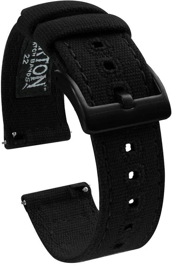22mm Black - BARTON Canvas Quick Release Watch Band Straps - Choose Color & Width - 18mm, 20mm, or 22mm - Black PVD Buckle