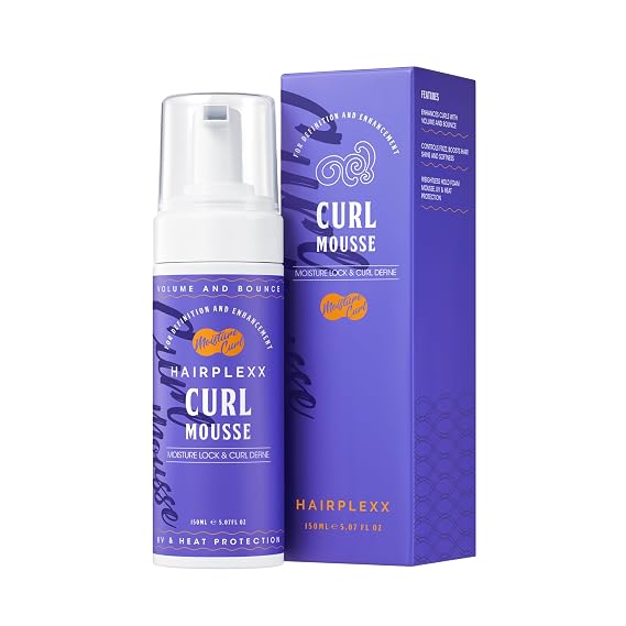 Hairplexx Curl Mousse for Wavy & Curly Hair Lightweight, No-Crunch Curl Definition, Anti-Frizz Moisture Lock & Shine with Castor Oil, UV & Heat Protectant, 5.07 oz