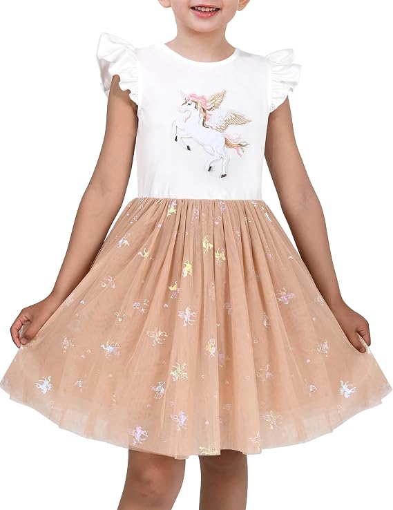 Sunny Fashion Girls Dress Pink Sequin Wedding Hi-Low Tulle Skirt Tutu Flutter Sleeve