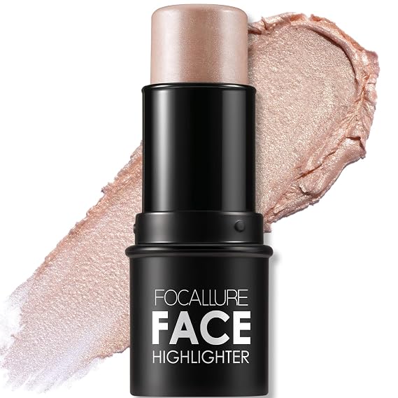 FOCALLURE Cream Highlighter Stick Shimmer Illuminator Pen, Non-greasy Long-lasting Glow Stick, Lightweight Buildable Makeup for Face & Body, Easy Blending Strobing Cosmetic,ALMOND