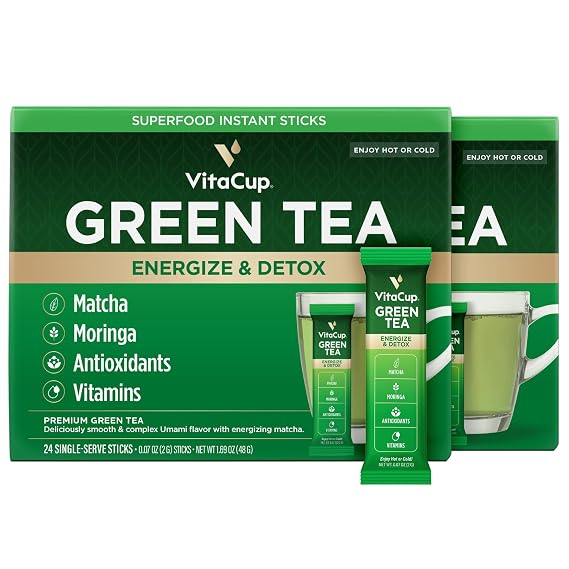 VitaCup Green Tea Instant Packets with Matcha, 48ct