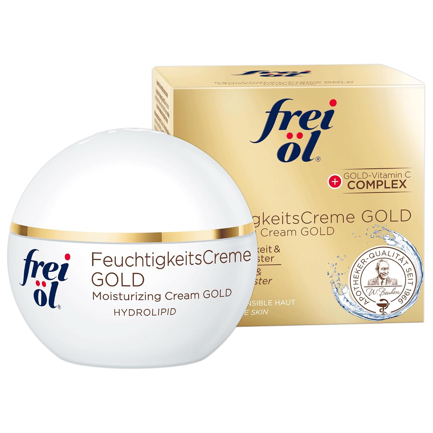 frei öl Hydrolipid Moisturising Cream Gold - Intensive Moisturiser with Gold Vitamin C for Dry Skin with Aloe Vera Jojoba Oil and Urea Vegan & Dermatologically Tested 50 ml