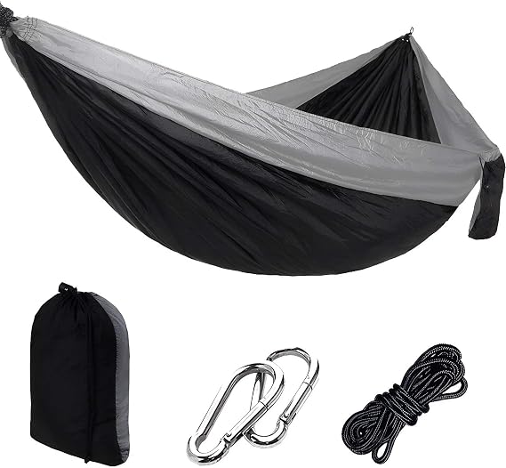 Camping Hammock with Tree Straps Portable Nylon Gray 118"x78" | 600lb Heavy Duty Parachute Nylon Camping Hammock,Tree Straps,Portable,118x78in Extra Large,Outdoor Hiking Beach Backpack Gear