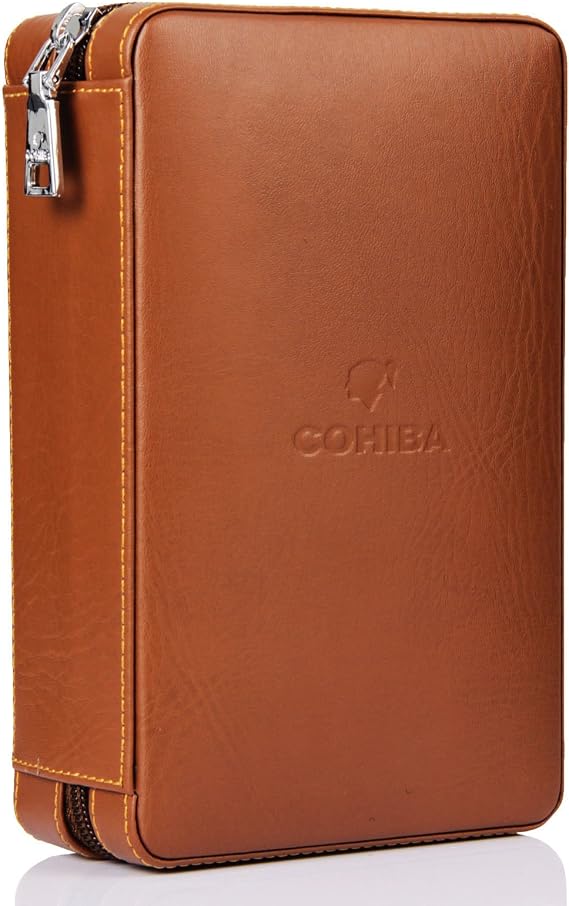 Brown Leather Ceder Wood Cigar Humidor Travel Case Holder with Cutter Gift Set