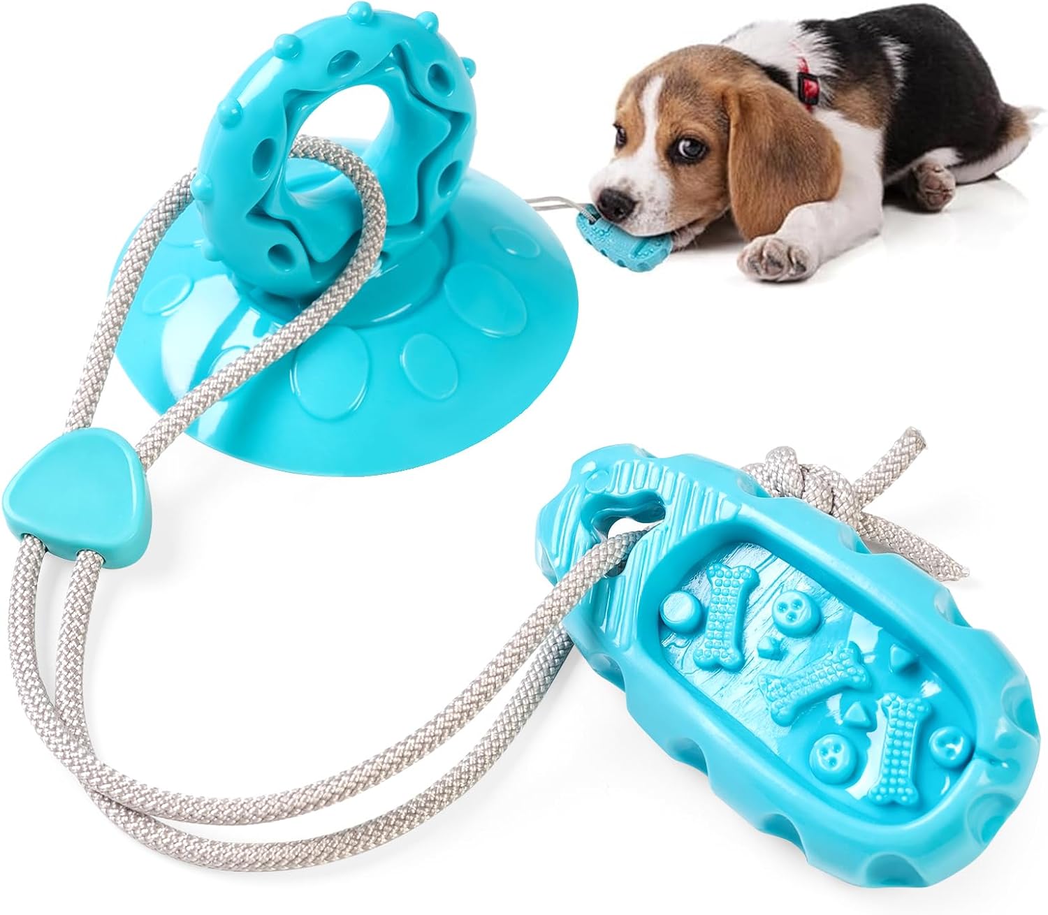 Dog Chew Toy for Aggressive Chewers, Indestructible TPR Rubber Chew Toy with Suction Cup, Puppy Teething Toys for Dental Health, Food Dispensing Interactivefor Bule
