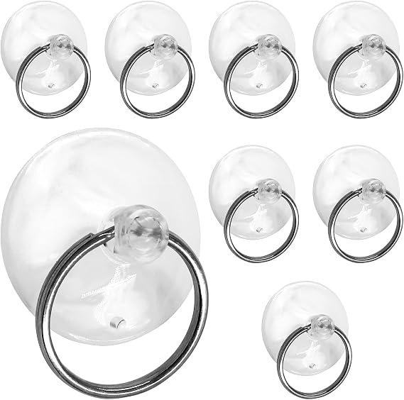 Piutouyar 12Pcs Suction Cup with Ring 1.2"/30mm Clear Key Ring Suction Cups Sucker for Window Kitchen Wall Hook Hanger