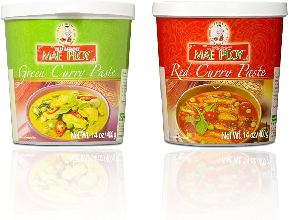 Mae Ploy Green Curry & Red Curry Paste Value Pack - 400g each (Pack of 2)