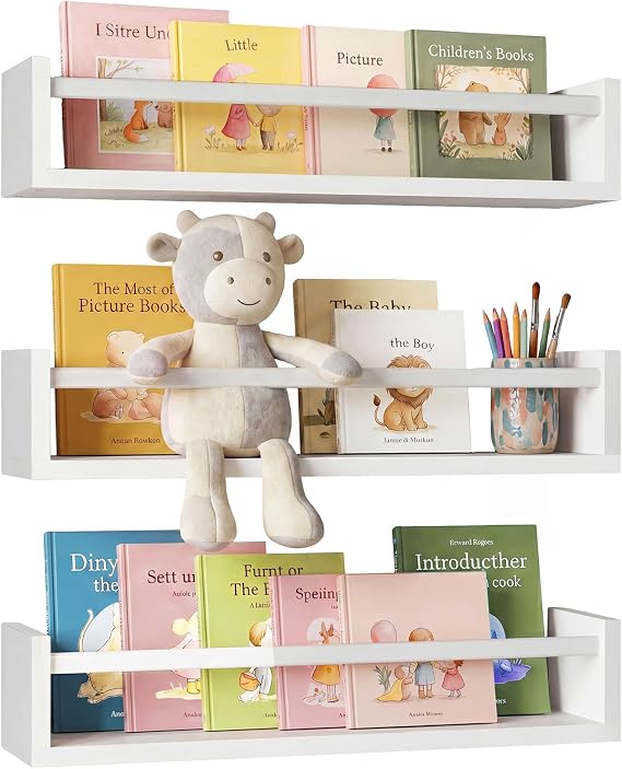 Fixwal Floating Nursery Book Shelves for Wall, 16.5 Inches, Set of 3, White