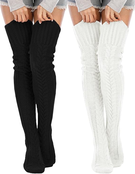 Leoparts Women's Cable Knitted Thigh High Boot Socks Extra Long Winter Stockings Over Knee Leg Warmers