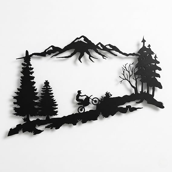 DEKADRON Metal Wall Decor, Mountain Trees Motocross, Metal Motorcycle Art, Metal Wall Decor, Home Decoration Living Room Decor, Motocross Lover Gift (18" W x 11" H / 45x29cm)