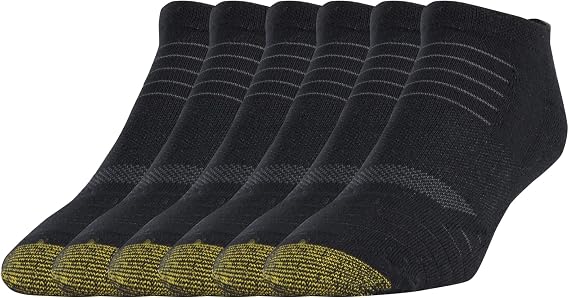 GOLDTOE Men's Tech No Show Socks, 6 Pairs | Polyester no-show sport socks with a contoured heel, mesh panels for airflow and a flat-seam reinforced toe; a 6-pack.