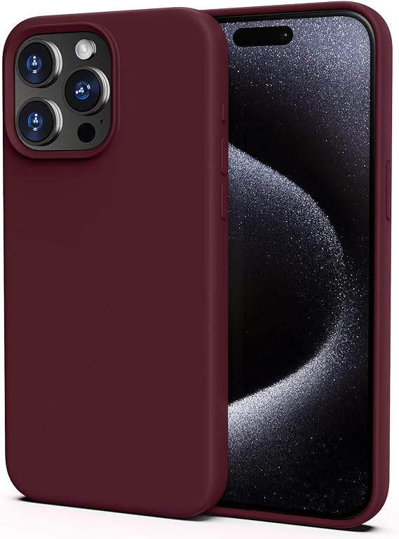 Silicone Case for iPhone 15 Pro Max Case,Soft Ultra Slim Protective Shockproof Liquid Silicone Phone Case, Anti-Scratch Microfiber Lining, 6.7" Burgundy