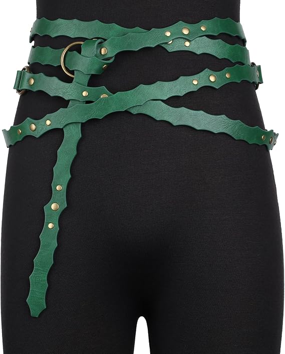 HiiFeuer Medieval DIY Faux Leather Metal Chain Belt, Vintage Adjustable Thin Belt For Women, Retro Skinny Belt For Dresses