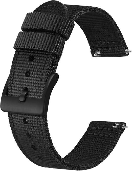 BISONSTRAP Mens Nylon Watch Bands, Two-Piece Military Watch Straps, Quick Release, Brushed Buckle, Band Width 18mm 19mm 20mm 22mm
