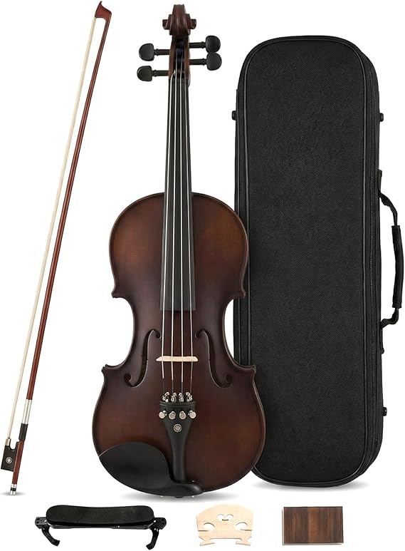 Violin 4/4 Handmade from Solid Spruce & Maple Wood with Ebony Fingerboard - Complete Set with Hard Case Bow & Accessories for Beginners and Advanced Players