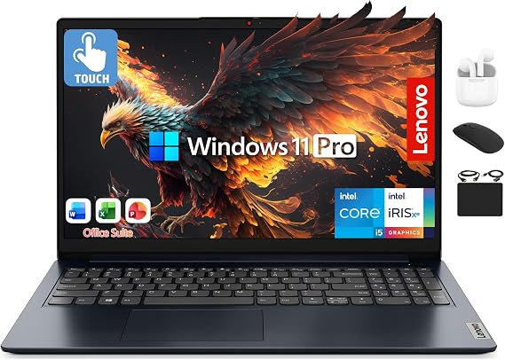 Lenovo IdeaPad Laptop 2025 Business Computer, 15.6" FHD Touchscreen, 40GB RAM, 1.5TB Storage (1TB SSD +500GB Ext), 10-Core Intel Core i5, Long Battery, HubxcelAccessory Win 11 Pro Lifetime Office 2024
