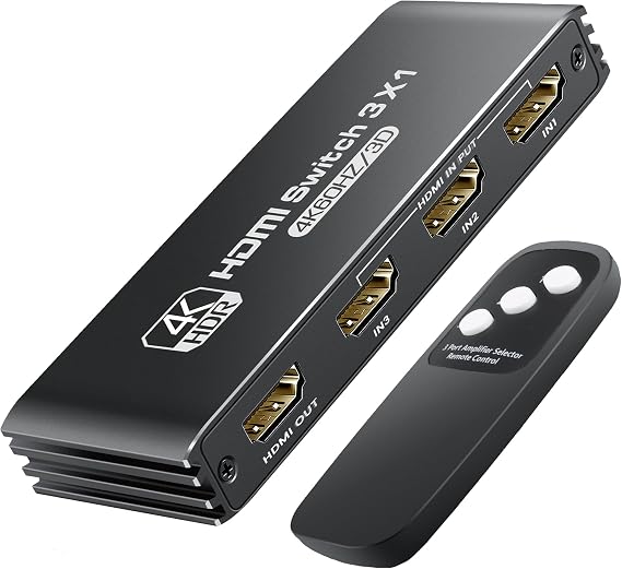 NEWCARE HDMI Switch 3 in 1 Out 4K@60Hz, 3 Port Aluminum HDMI Switch Box Support Auto-Switching, VRR ALLM HDR 3D Audio, HDMI Splitter with Remote for PS5/4, Xbox, PC, Streaming Device