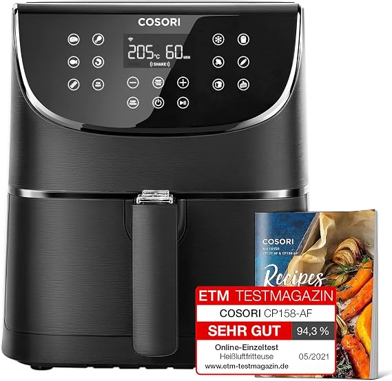 COSORI Air Fryer 5.5L Capacity,Oil Free, Energy and Time Saver with 11 Presets with 100 Recipes Cookbook, Non-Stick, Dishwasher Safe Basket,1700-Watt, CP158-AF, Black