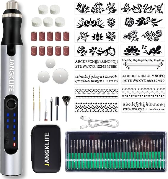 JANGKLIFE USB Rechargeable Engraving Pen with 42 Bits, Mini Rotary Tool kit,Engraver for Wood, Metal, Glass, and Plastic - Ideal for DIY, Jewelry, and