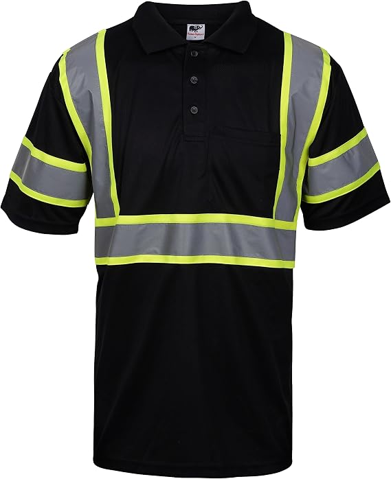 L&M Hi Vis T Shirt Polo Shirt ANSI Class 3 Reflective Safety Lime Orange Black Short Long Sleeve HIGH Visibility