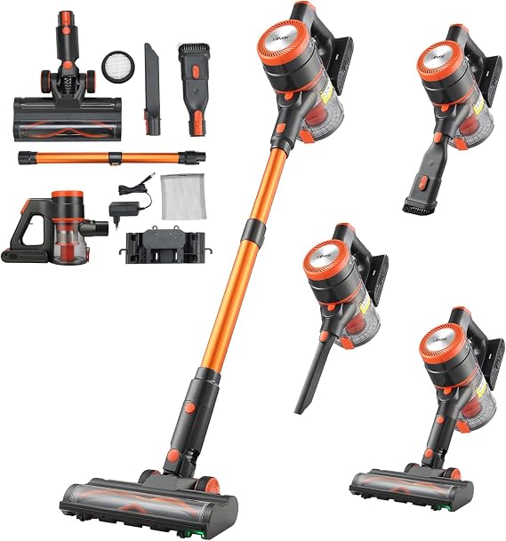 VEVOR Cordless Vacuum Cleaner, 40KPA Max Suction, Rechargeable Anti-Tangle Stick Vacuum with LED Display Screen, Lightweight Handheld Vac with 47mins Runtime for Home, Carpet, Pet Hair, Hard Floor