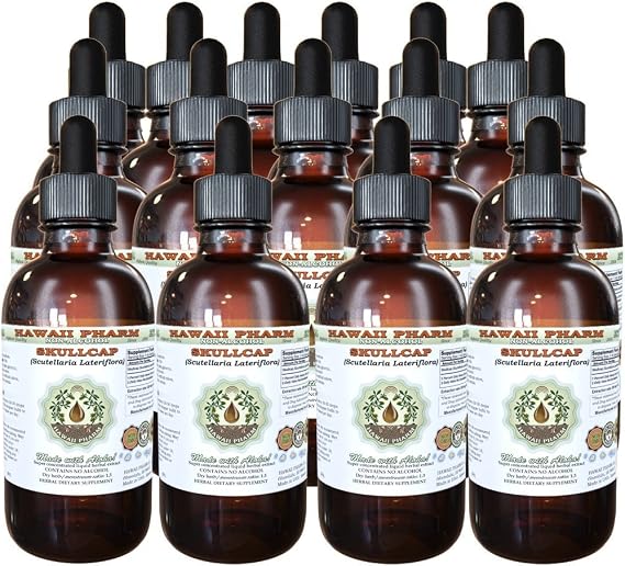 Hawaii Pharm Skullcap Alcohol-Free Liquid Extract, Professional Grade, Small Batch Crafted Skullcap (Scutellaria lateriflora) Dried Herb Glycerite Natural Herbal Supplement, 15x4 fl.oz