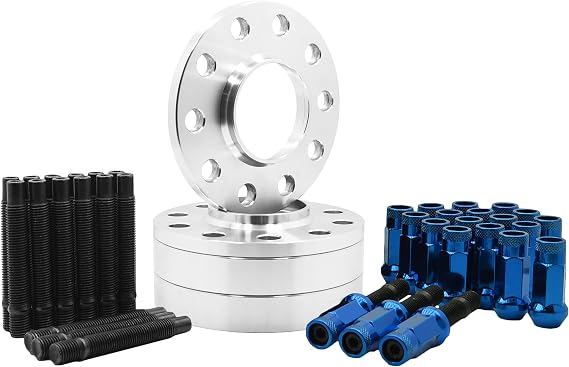 Venum wheel accessories 4 Pc 5x130 mm Hub Centric Spacers 17 mm & 30 mm Thick | 71.5 H.B + 90 mm Stud Conversion + M14x1.5 Open End Blue Lug Nuts Compatible with Porsche Vehicles Aftermarket Wheels
