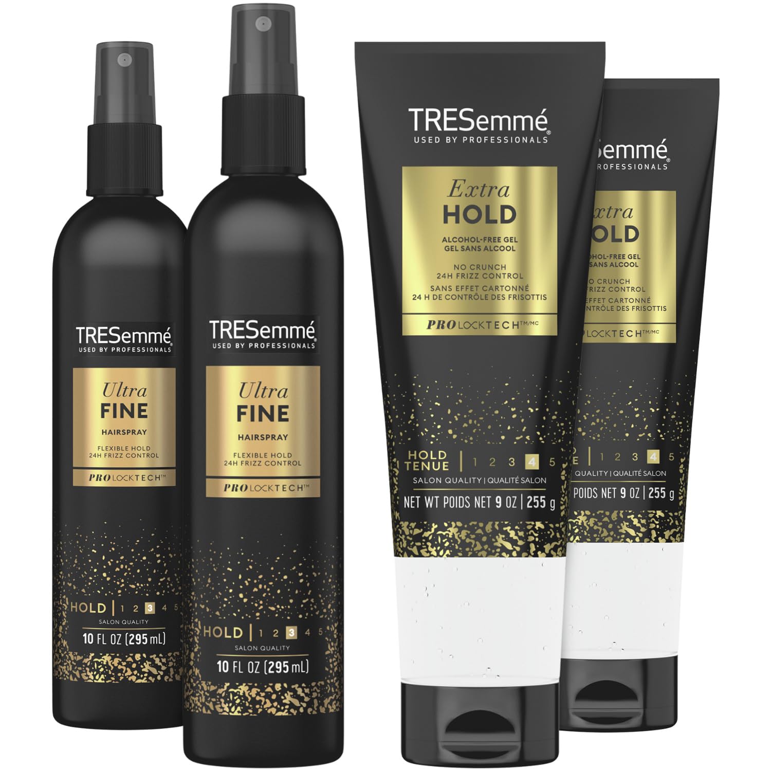 TRESemmé Hair Spray and Hair Gel Bundle – Ultra Fine Hairspray 2-Pack  Extra Hold Alchohol-Free Styling Gel 2-Pack, Anti-Frizz Hair Products 4 Piece Set