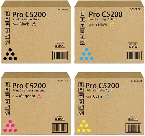 Remanufactured C5200 Toner Replacement for Ricoh Pro C5200 C5200S C5210S | High Yield Pro C5200 Toner Cartridge 828422 828423 828424 828425 Black Cyan Magenta Yellow-4Pack