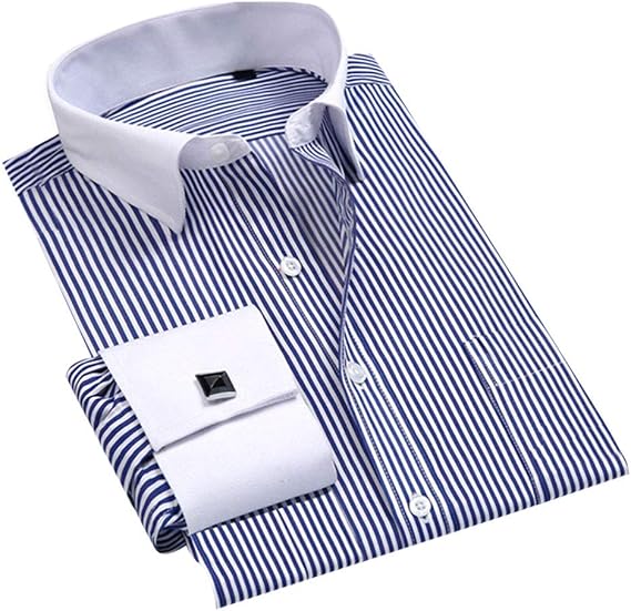 Cloudstyle Men's Dress Shirt Slim Fit Button Down Stripe Checked Shirt