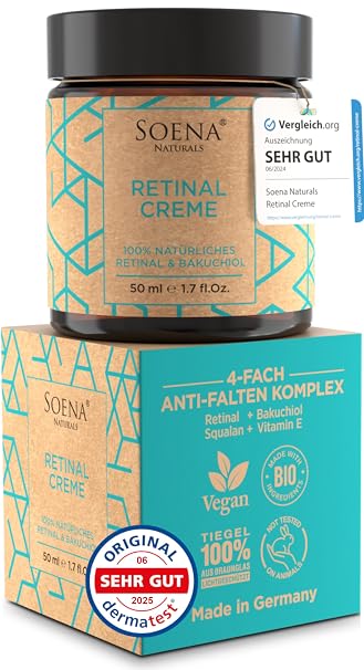 Organic Retinol Cream High Dose + Power Active Ingredients - Hyaluron Bakuchiol Vitamin C E • Retinal Cream Face by Soena - Moisturising Cream • Against Wrinkles Acne and Enlarged Pores