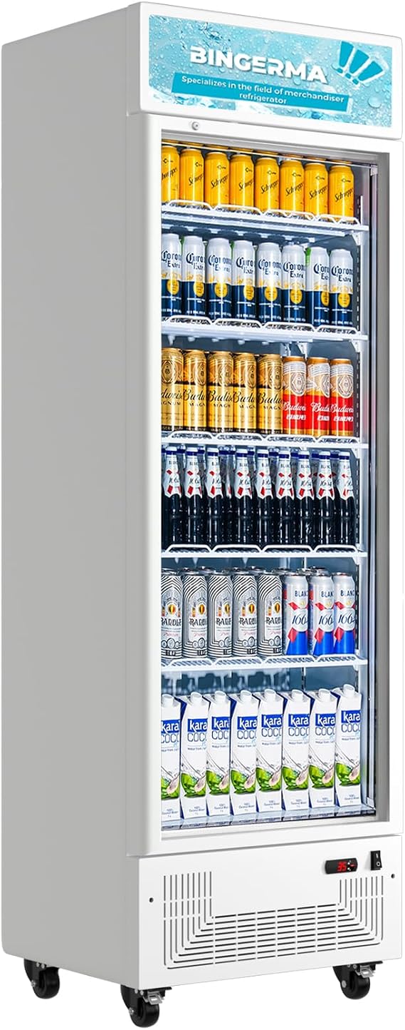 15 Cu. Ft. White Commercial Beverage Refrigerator with Glass Door | ETL White Display Merchandiser and Drink Cooler for Bars, Restaurants, Convenience Stores and Offices