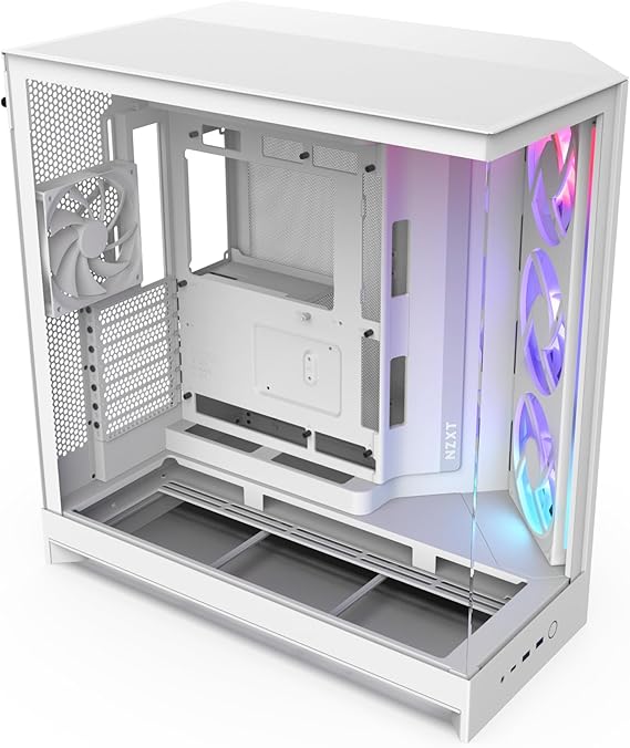 NZXT H9 Flow RGB (2025) – Large Double Compartment ATX Mid-Tower Airflow Computer Case – 1 x 420 mm RGB Fan Unit and 1 x 120 mm Fan – 420 mm Radiator Support – Toughened Glass – White