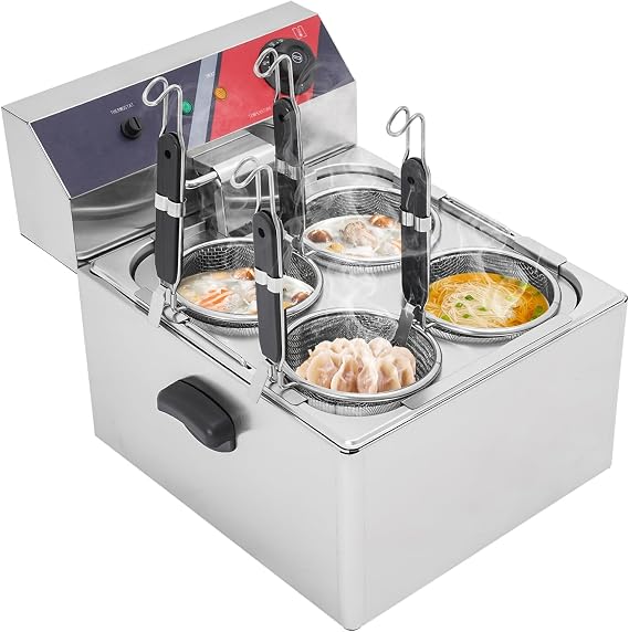 Commercial Pasta Cooker,Electric Pasta Cooker with 4 Baskets,Precision Temp Control 140F to 392F,Stainless Steel Noodle Boiler for Spaghetti Ramen,