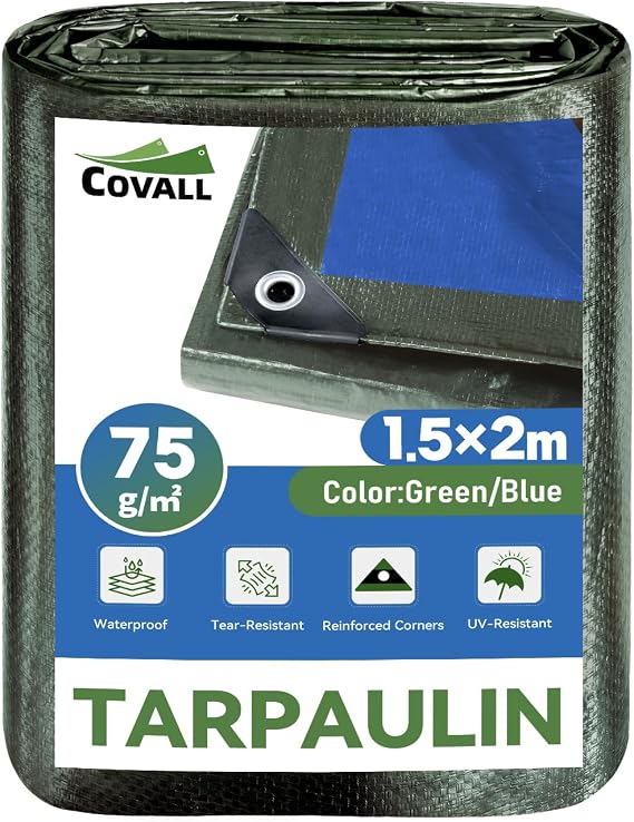 Waterproof Tarpaulin 1.5x2m,75g/㎡ Groundsheet DualColor Outdoor Tarp