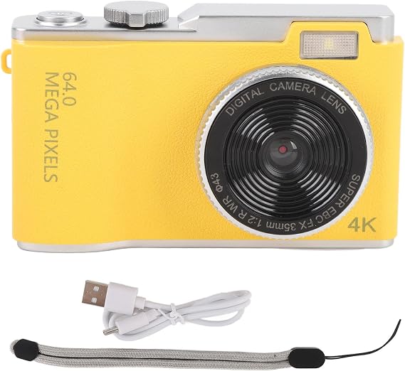 4k 64mp Hdデジタルカメラ、2.4インチipsカラースクリーン付きポータブルccdカメラ、16倍デジタルズーム 手ブレ防止カメラ フィルライト付き 旅行や初心者向け64gb
