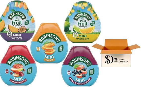 Robinsons Squash’d Mini – 5 Flavour Pack – 1xSummer Fruit, 1xMango & Passion Fruit, 1xOrange, 1xApple & Blackcurrant, And 1xLemon & Lime – No Added Sugar – Real Fruit in Every Drop