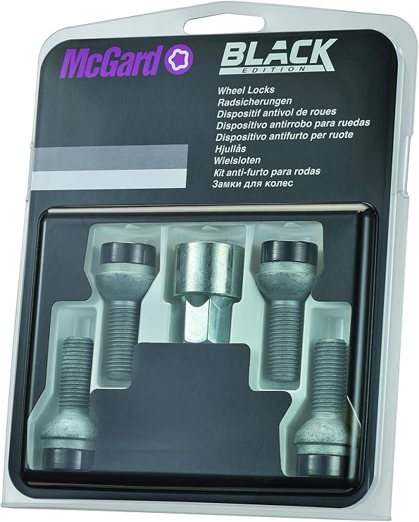 28018SUB Wheel Locking Bolts SUB (Black) M14x1.5, Ball Seat R13, Shaft Length 26.7 mm, Total Length 46.7 mm, SW17, Key Diameter 25.8 mm