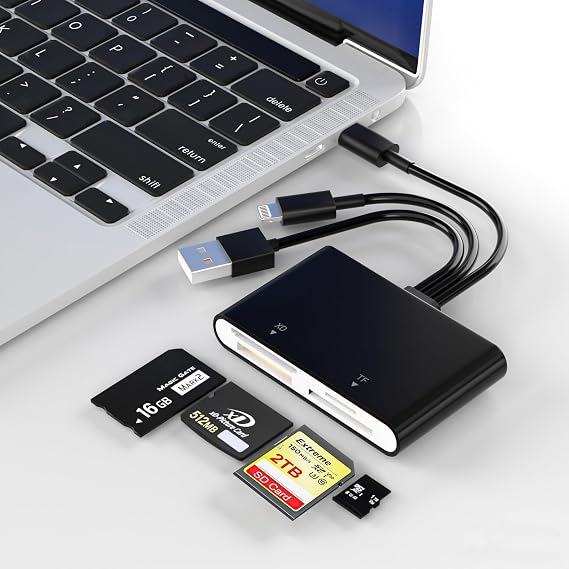 Memory Stick Pro Duoアダプター、4イン1 SD/TF/MS/XDカードリーダー、USB C/Lightning/USB A用XDピクチャーカードリーダー、iPhone 17/16/15/14/13/12/11/iPad/MAC/Android/ノートパソコン/PC用
