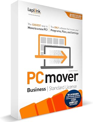 Laplink PCmover - Easy Migration of your Applications, Files and Settings from an Old PC to a New PC - Data Transfer Software - With Optional Super Speed USB 3.0 Cable - Business Standard, 10 Licenses