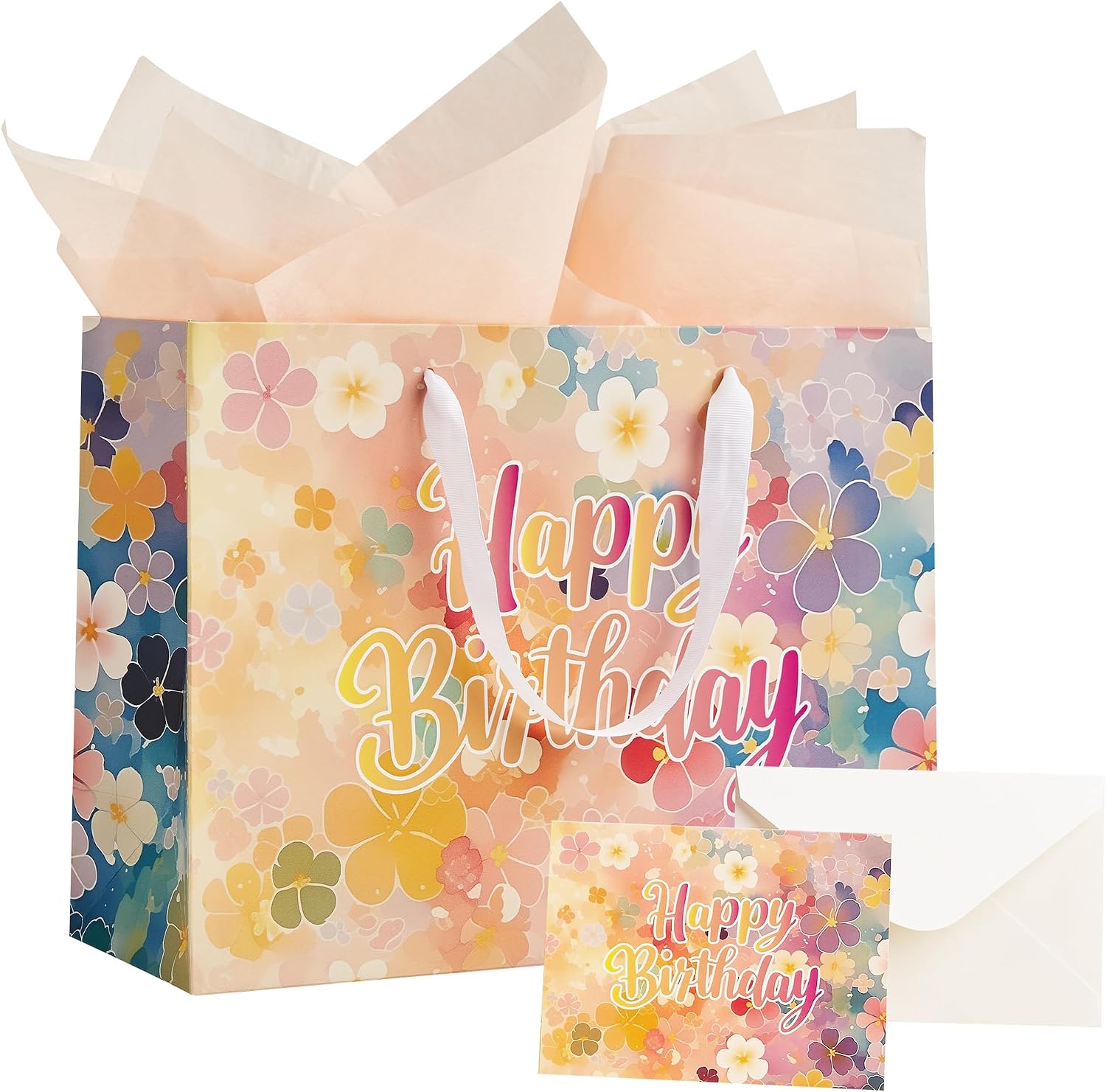 RACETOP 13 Large Happy Birthday Gift Bag with Handle, Tissue Paper and Card for Girls, Kids, Women, Men, Boys, Birthday